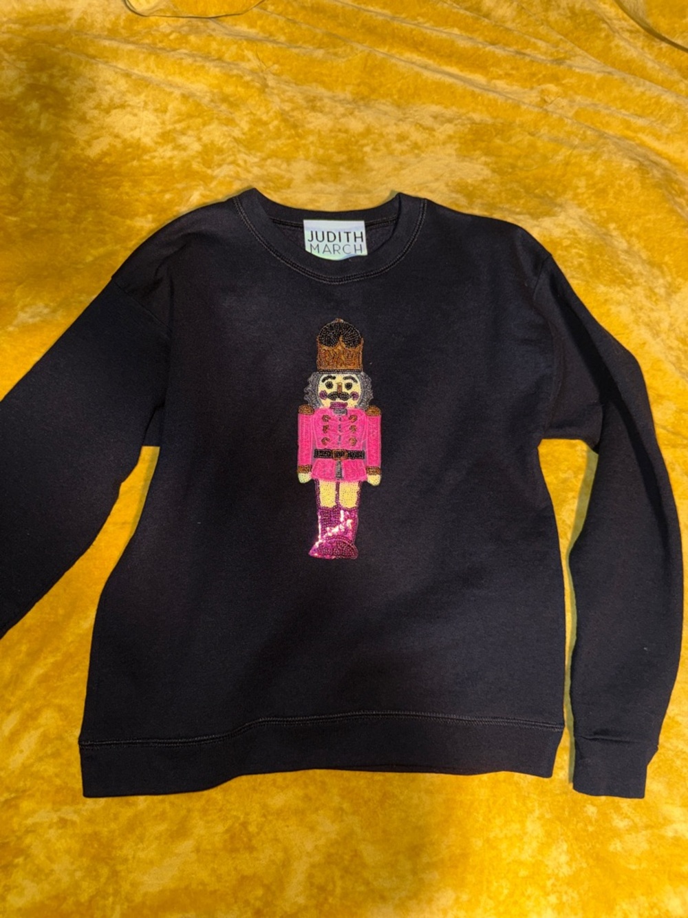 Judith March Black Sweatshirt with Pink Sequin Nutcracker Motif